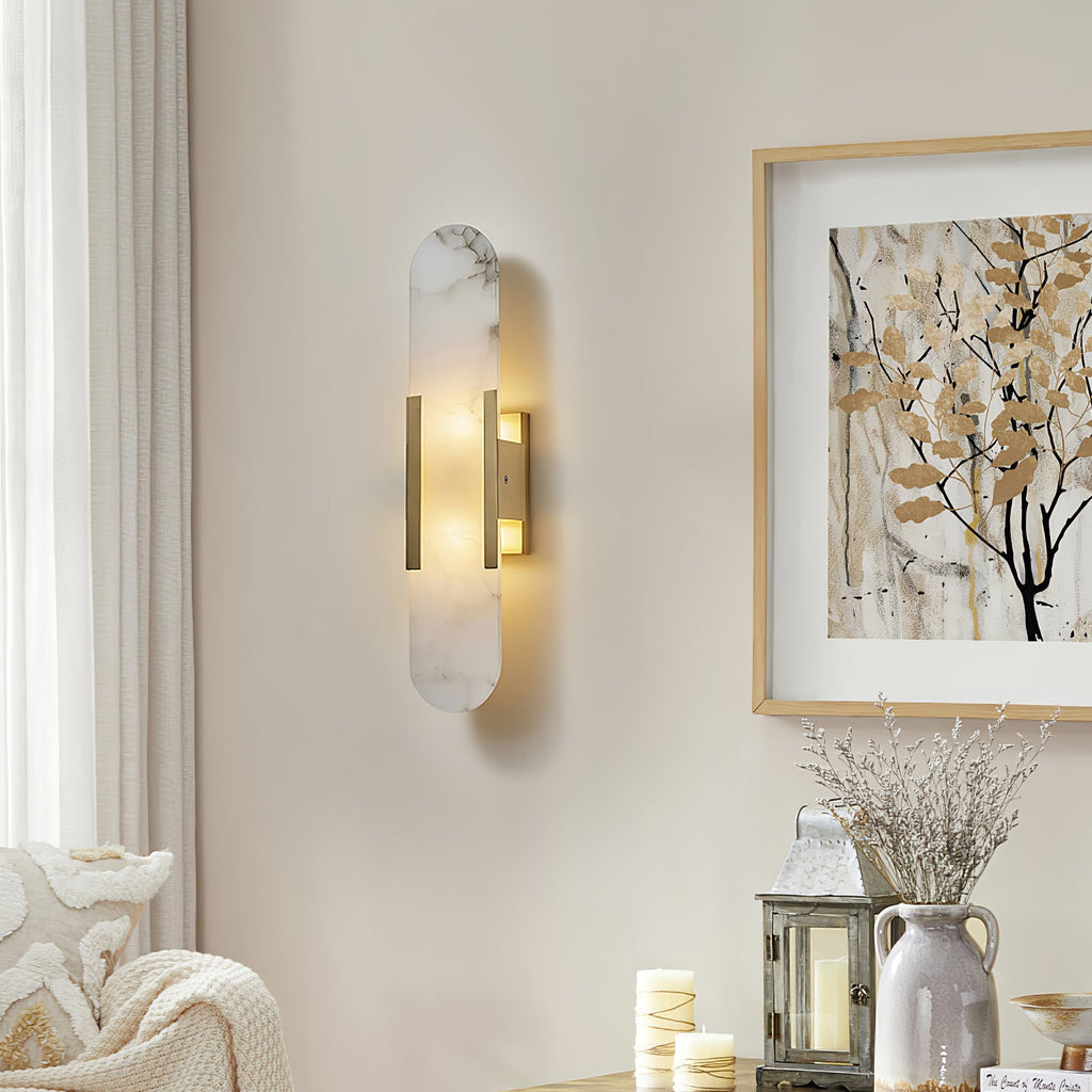 Elongated Alabaster Wall Lamp - Modern Lighting Fixture for Living Room & Hallway Decor