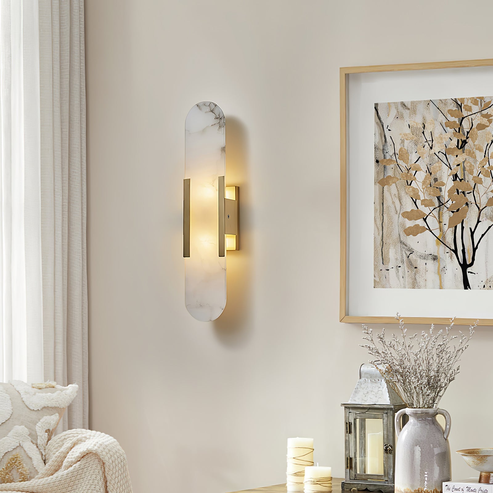 Elongated Alabaster Wall Lamp - Modern Lighting Fixture for Living Room & Hallway Decor