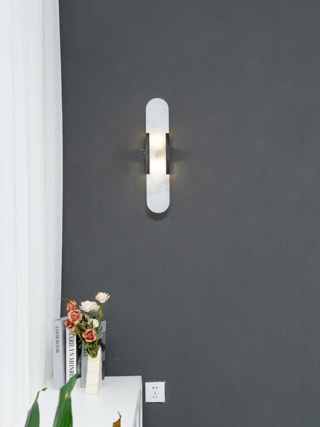Elongated Alabaster Wall Lamp - Modern Lighting Fixture for Living Room & Hallway Decor