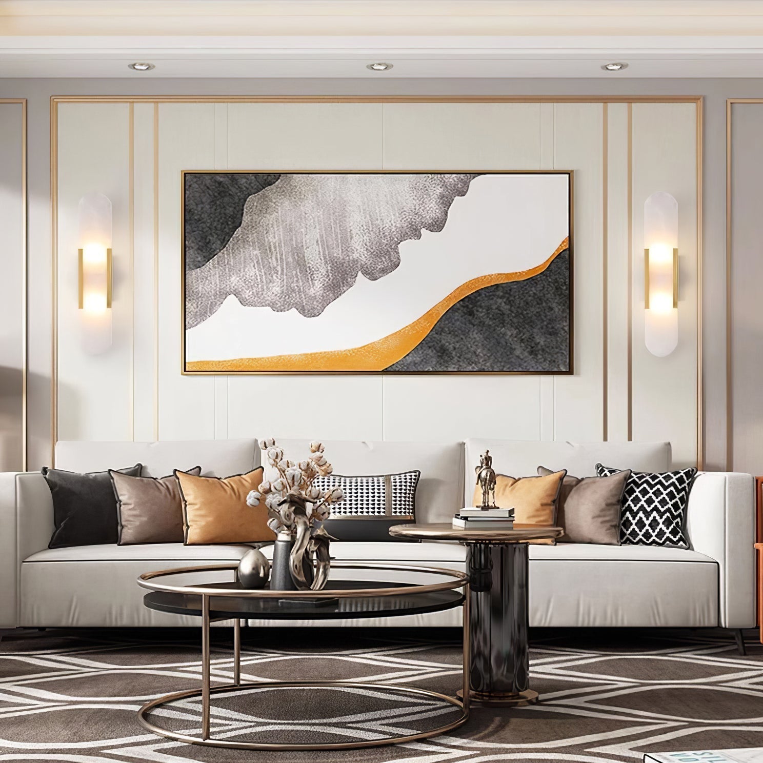 Elongated Alabaster Wall Lamp - Modern Lighting Fixture for Living Room & Hallway Decor