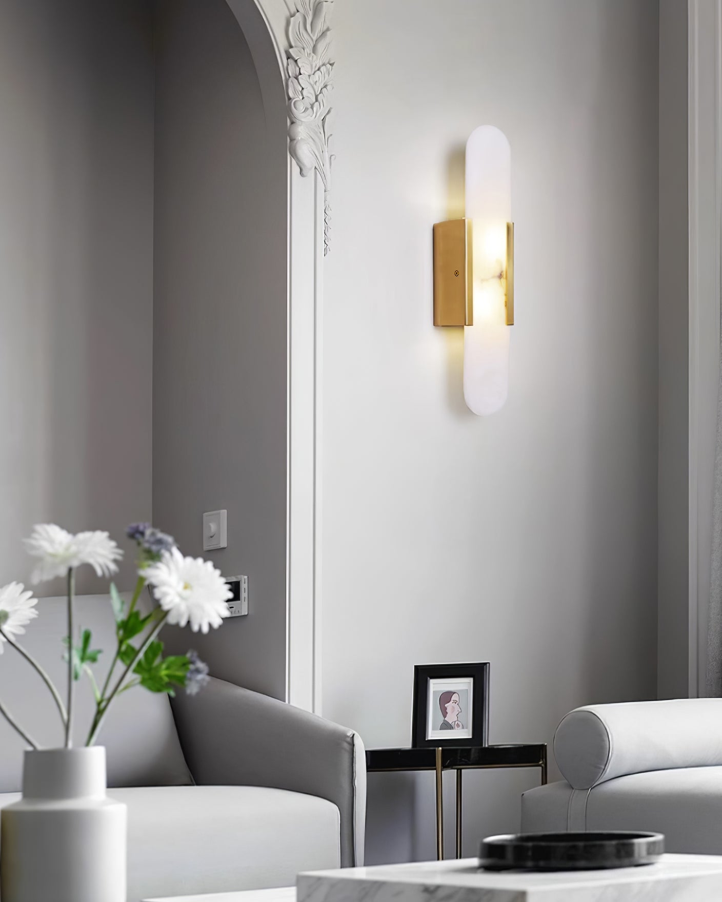 Elongated Alabaster Wall Lamp - Modern Lighting Fixture for Living Room & Hallway Decor