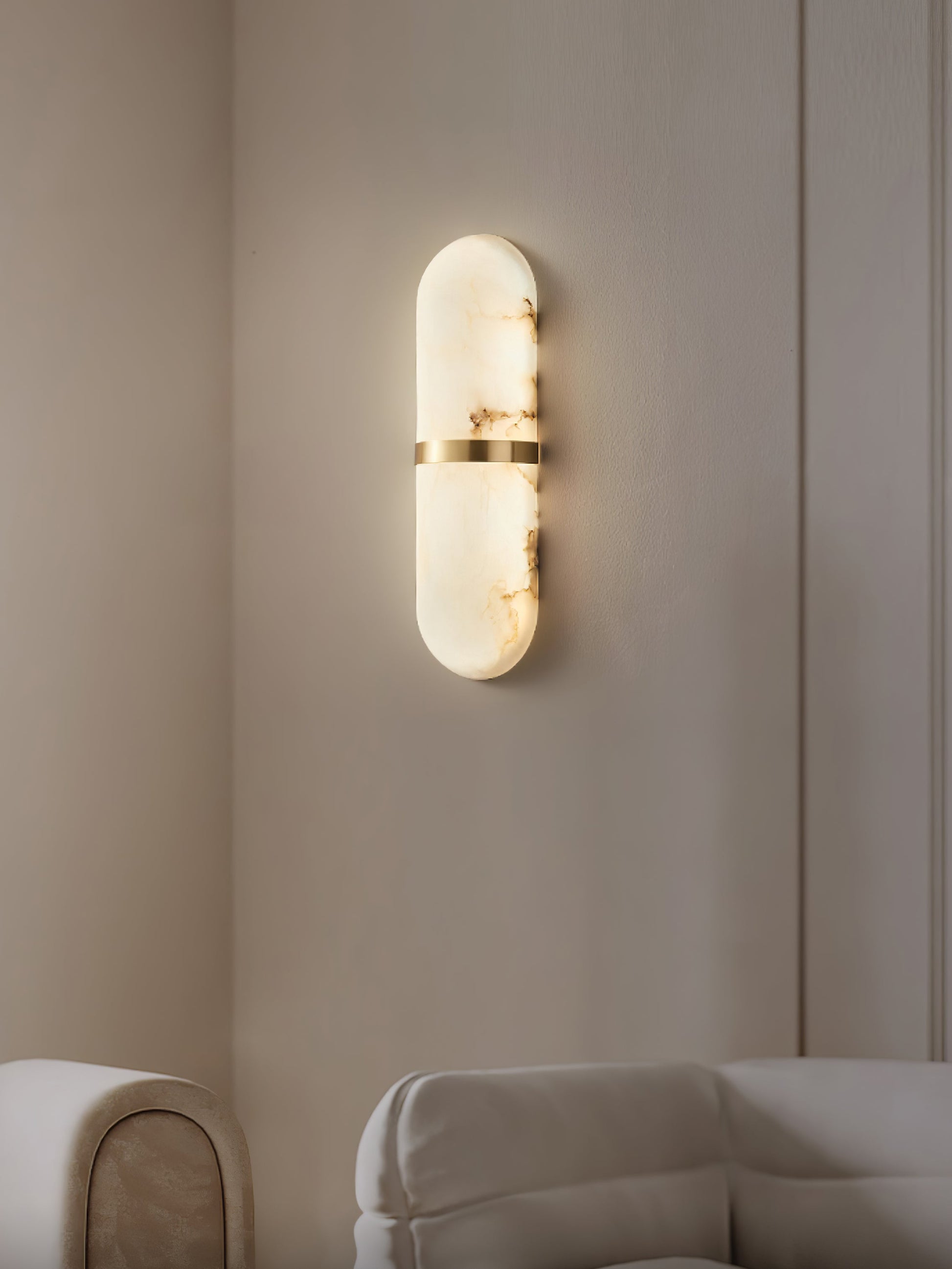 Alabaster Wall Light Fixture | Hand-Carved Natural Stone with Warm LED, Black or Brass Finish for Modern Indoor Accent Lighting