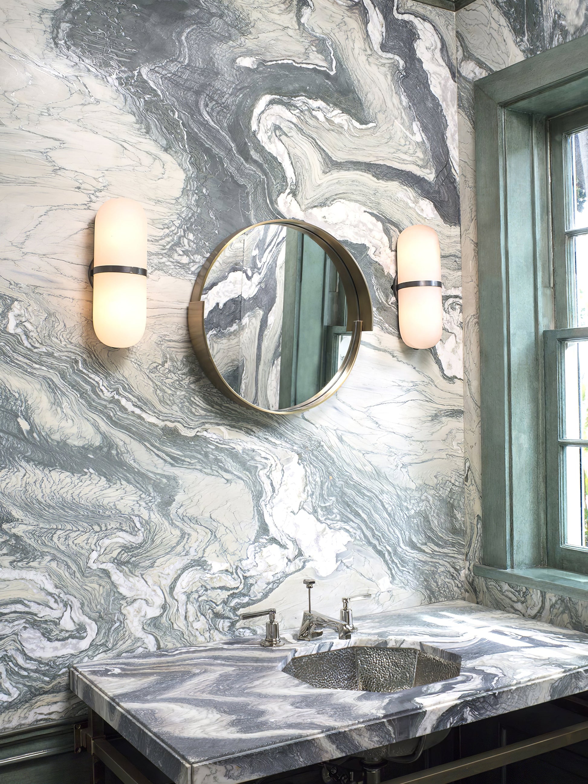 Alabaster Wall Light Fixture | Hand-Carved Natural Stone with Warm LED, Black or Brass Finish for Modern Indoor Accent Lighting