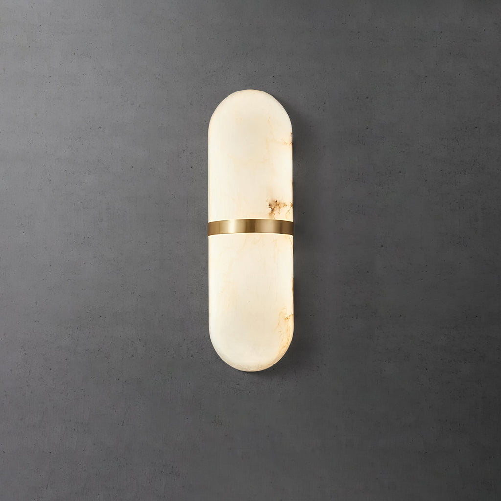 Alabaster Wall Light Fixture | Hand-Carved Natural Stone with Warm LED, Black or Brass Finish for Modern Indoor Accent Lighting