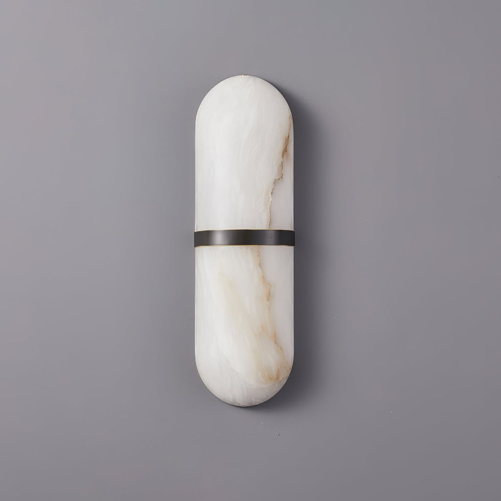 Alabaster Wall Light Fixture | Hand-Carved Natural Stone with Warm LED, Black or Brass Finish for Modern Indoor Accent Lighting