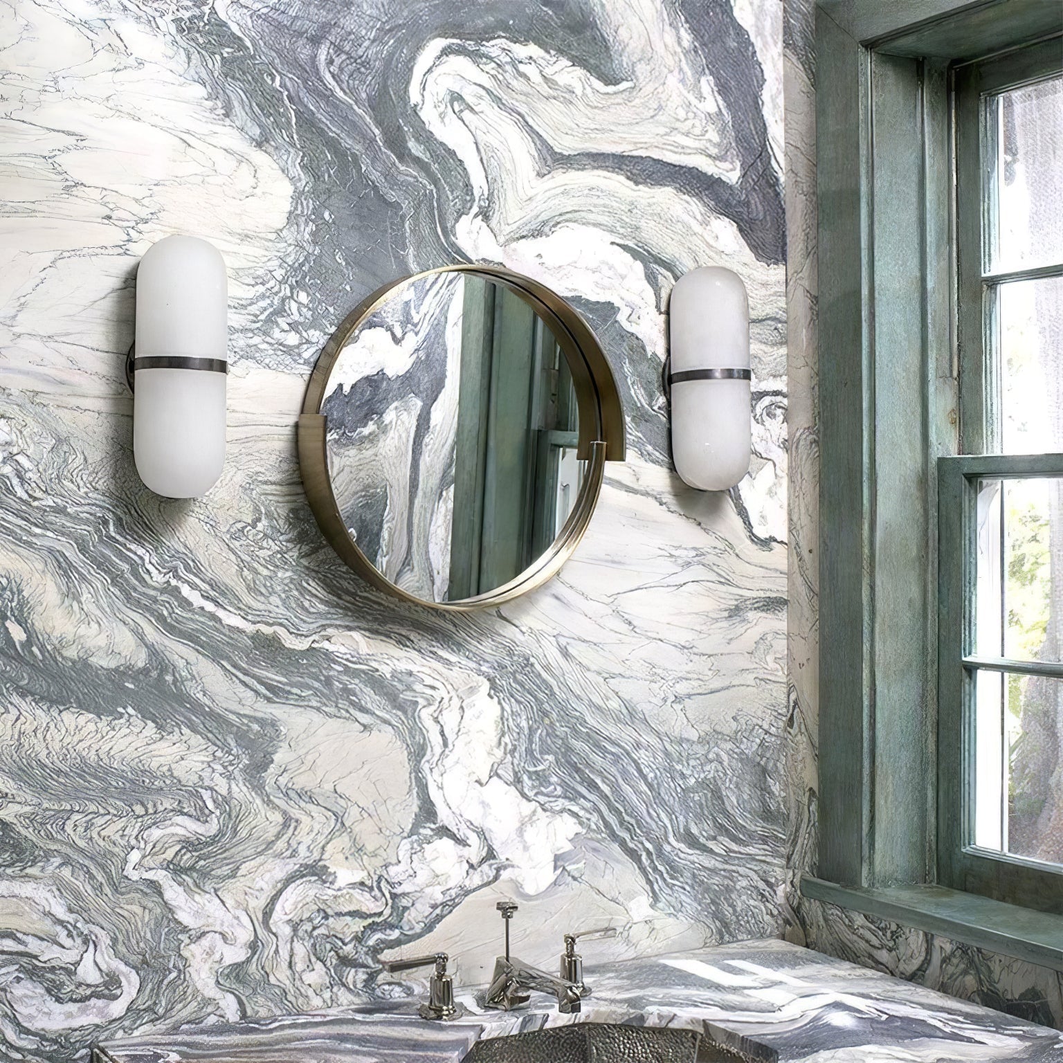 Alabaster Wall Light Fixture | Hand-Carved Natural Stone with Warm LED, Black or Brass Finish for Modern Indoor Accent Lighting