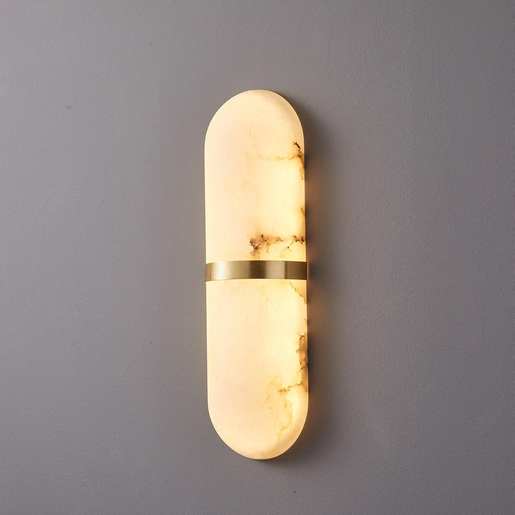 Alabaster Wall Light Fixture | Hand-Carved Natural Stone with Warm LED, Black or Brass Finish for Modern Indoor Accent Lighting