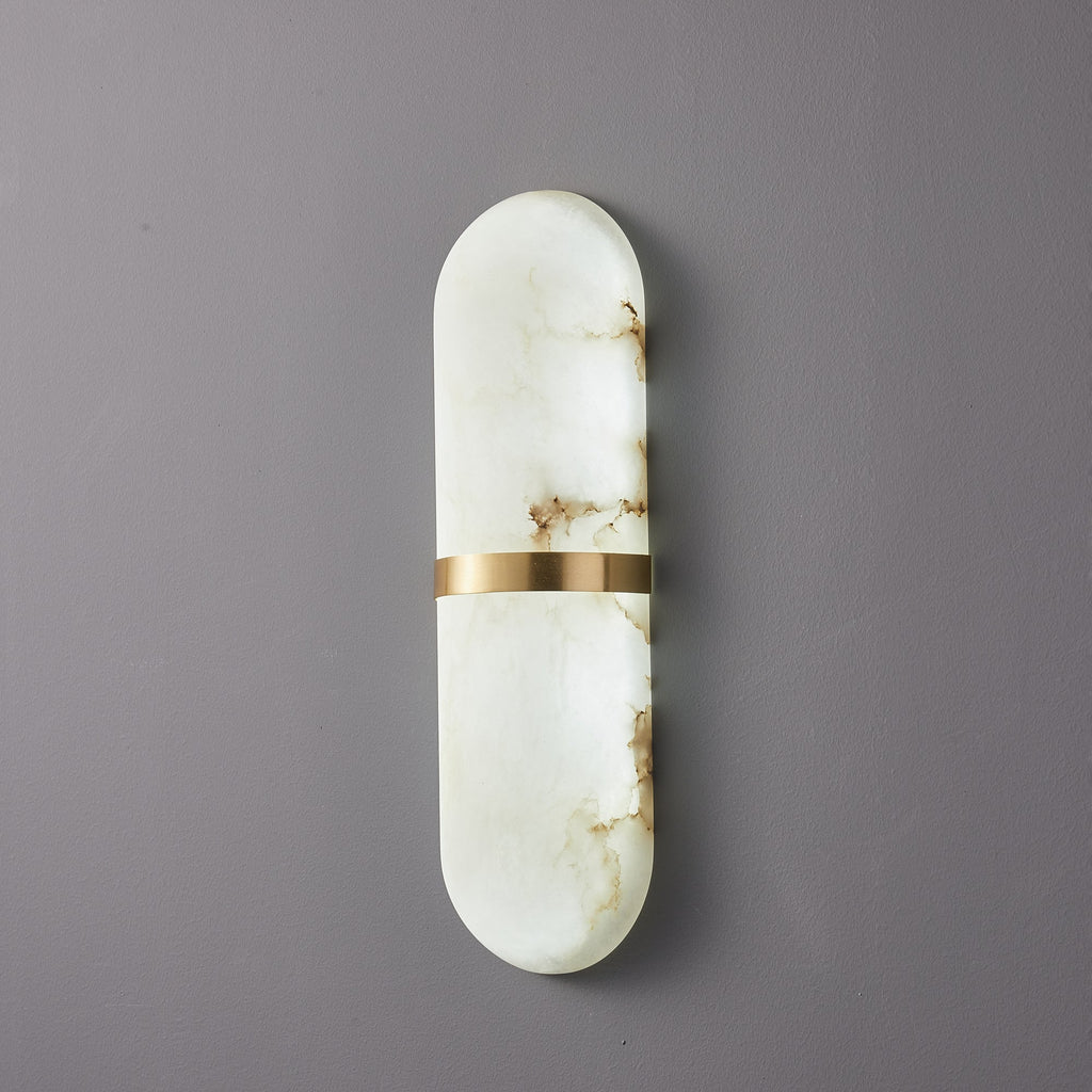 Alabaster Wall Light Fixture | Hand-Carved Natural Stone with Warm LED, Black or Brass Finish for Modern Indoor Accent Lighting