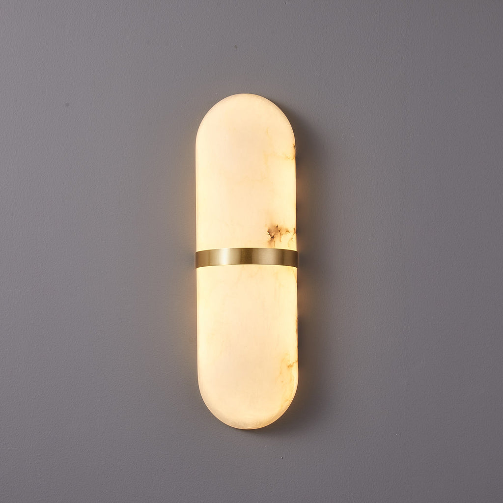 Alabaster Wall Light Fixture | Hand-Carved Natural Stone with Warm LED, Black or Brass Finish for Modern Indoor Accent Lighting