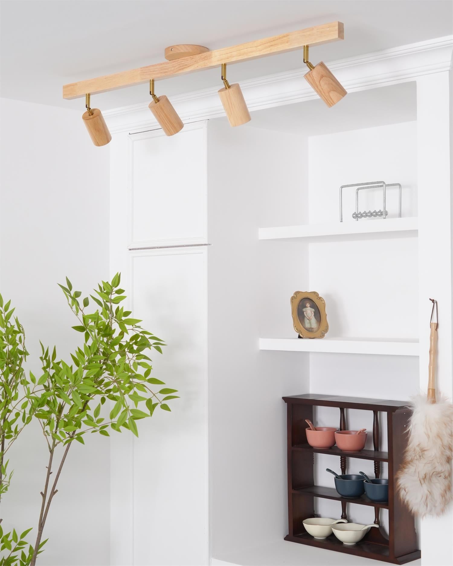 Wood Track Lighting Fixture - Adjustable LED Spotlight for Home, Kitchen, and Living Room