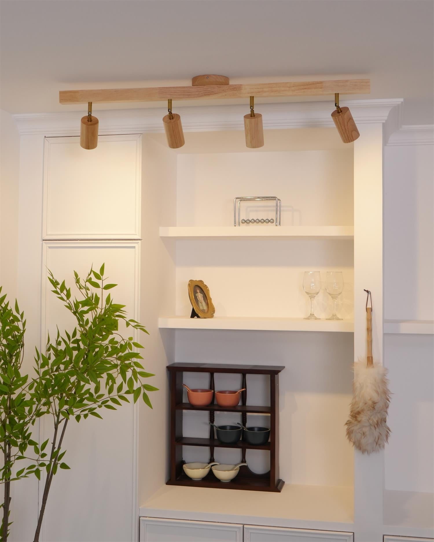 Wood Track Lighting Fixture - Adjustable LED Spotlight for Home, Kitchen, and Living Room