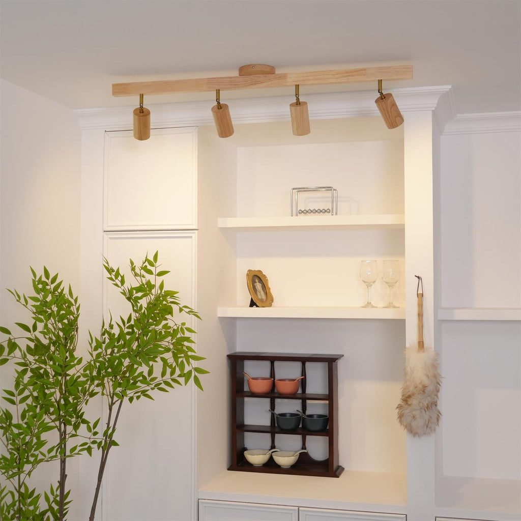 Wood Track Lighting Fixture - Adjustable LED Spotlight for Home, Kitchen, and Living Room