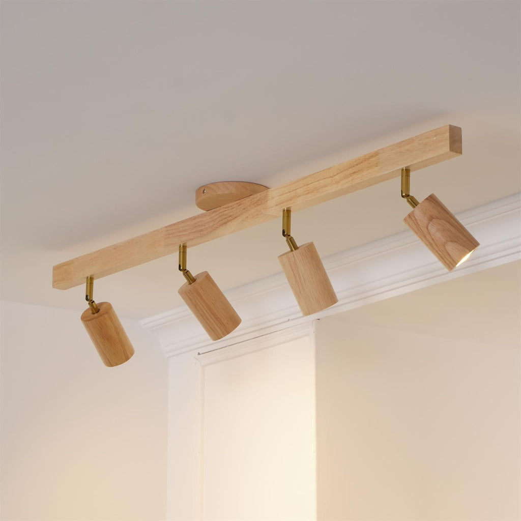 Wood Track Lighting Fixture - Adjustable LED Spotlight for Home, Kitchen, and Living Room