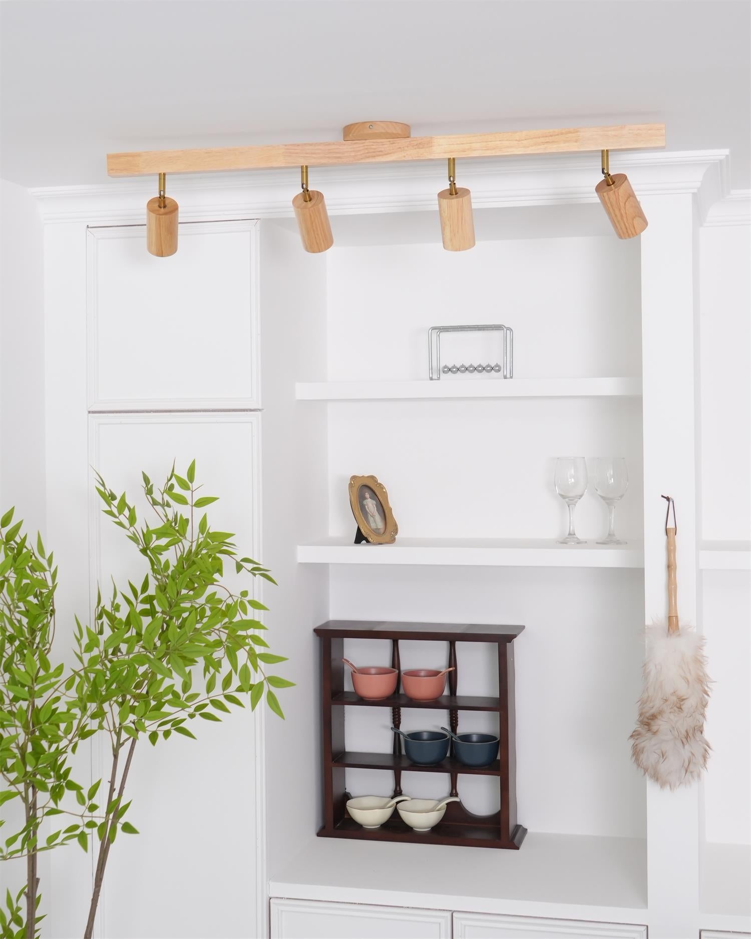 Wood Track Lighting Fixture - Adjustable LED Spotlight for Home, Kitchen, and Living Room