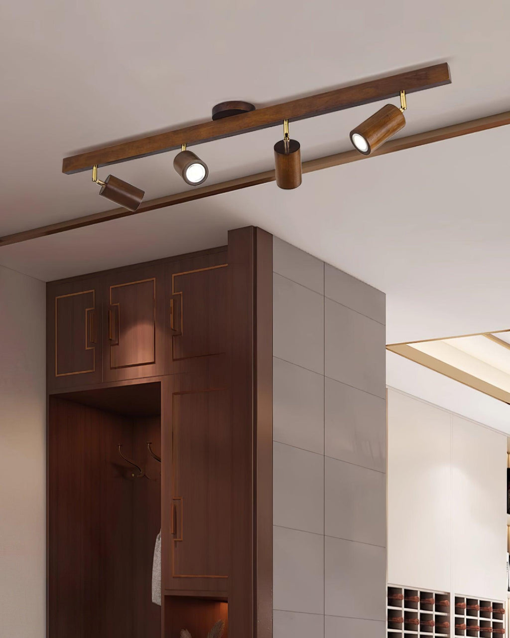 Wood Track Lighting Fixture - Adjustable LED Spotlight for Home, Kitchen, and Living Room