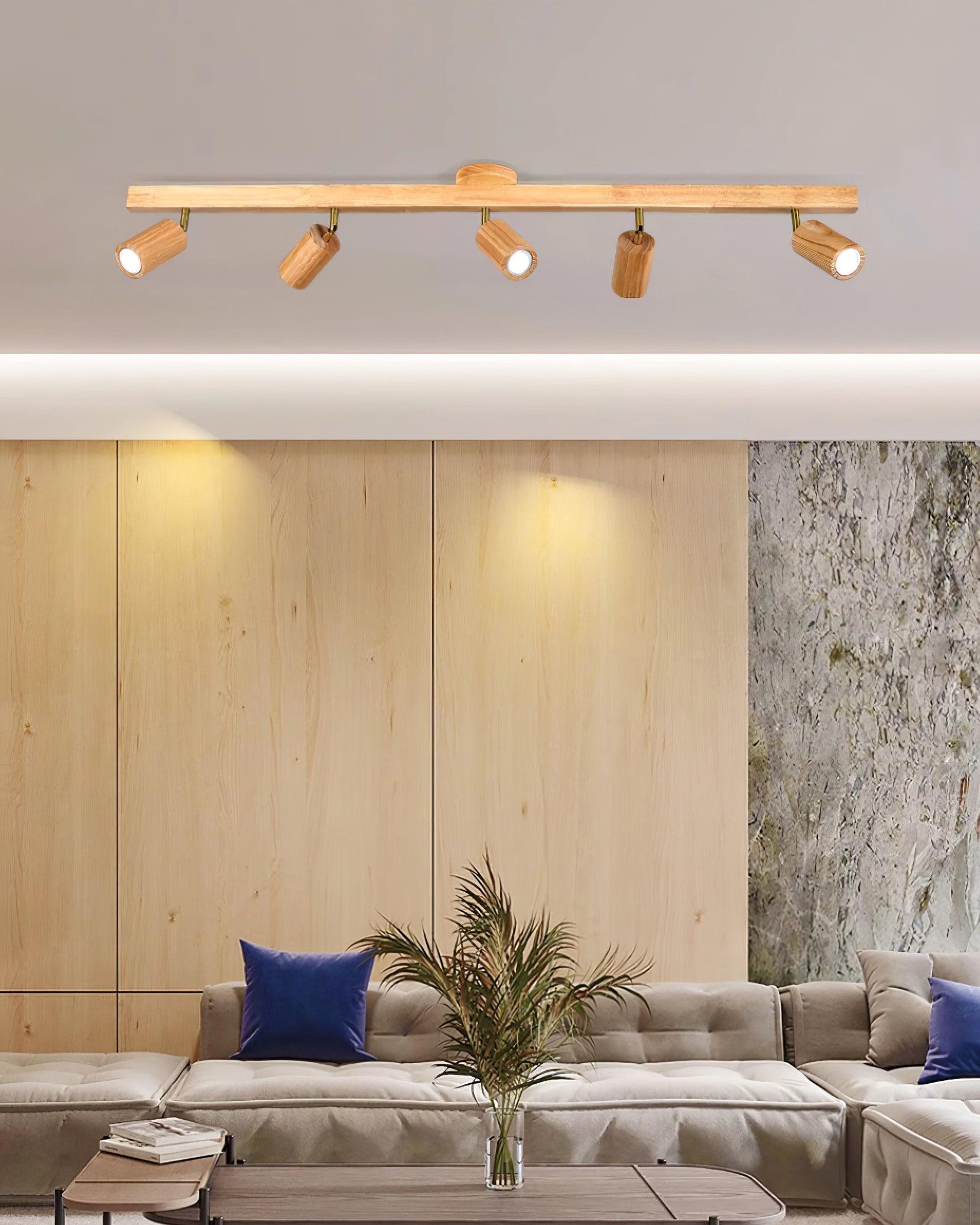 Wood Track Lighting Fixture - Adjustable LED Spotlight for Home, Kitchen, and Living Room