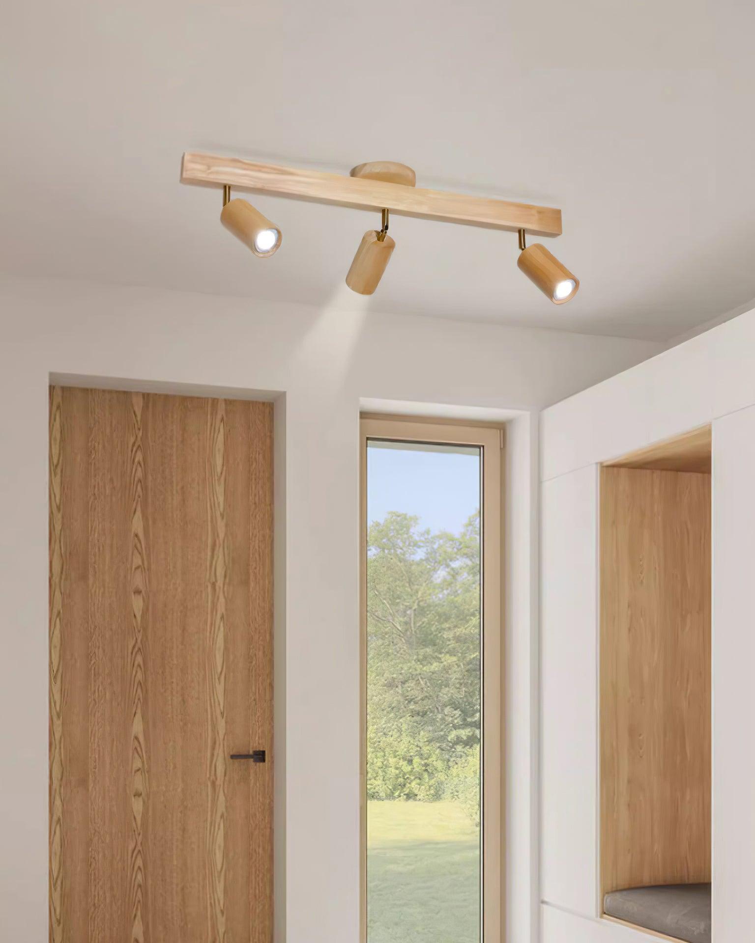 Wood Track Lighting Fixture - Adjustable LED Spotlight for Home, Kitchen, and Living Room