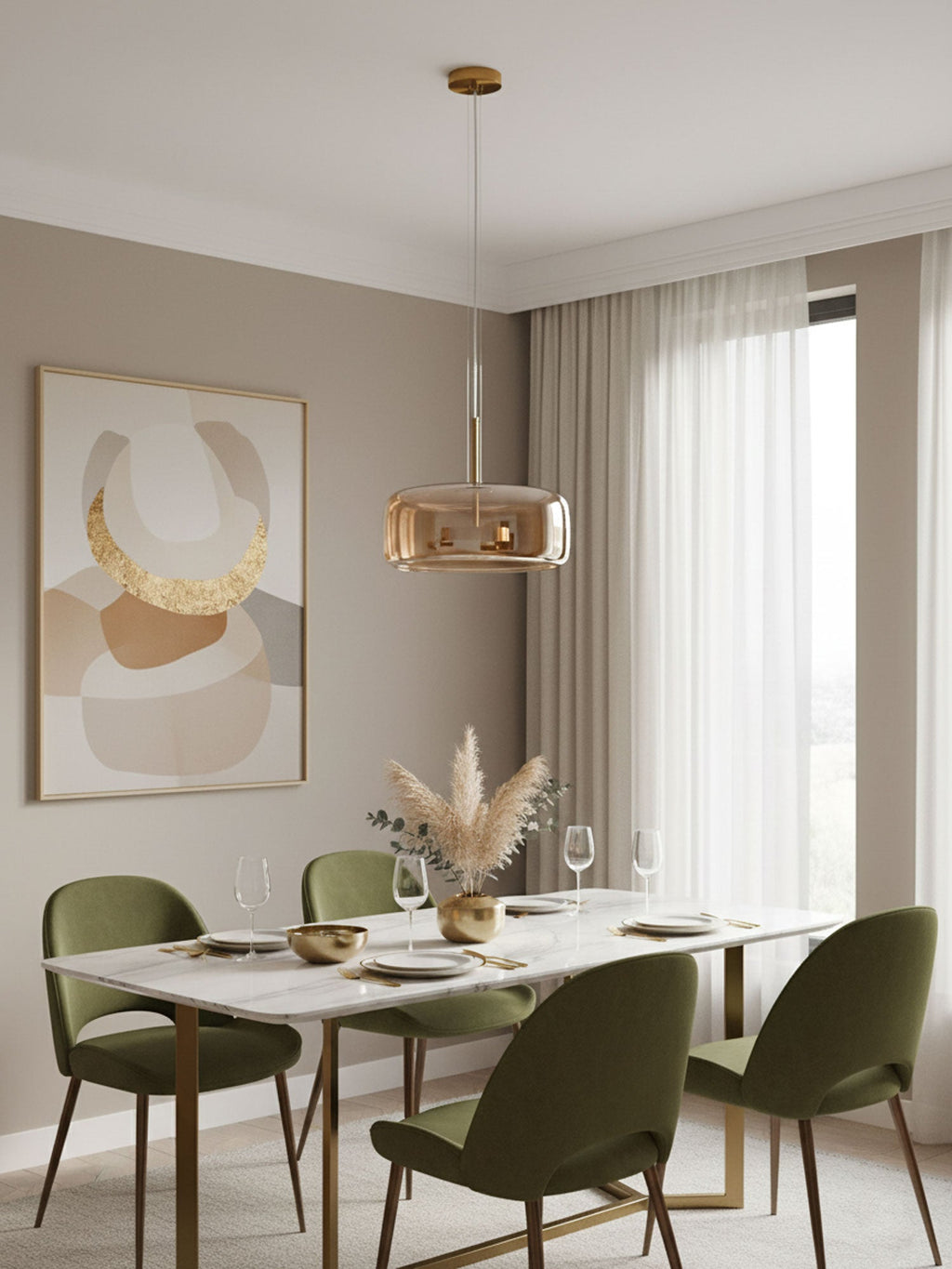 Glass Pendant Lamp | Hand-Blown Smoked Dome with Metal Accents for Modern Home Decor