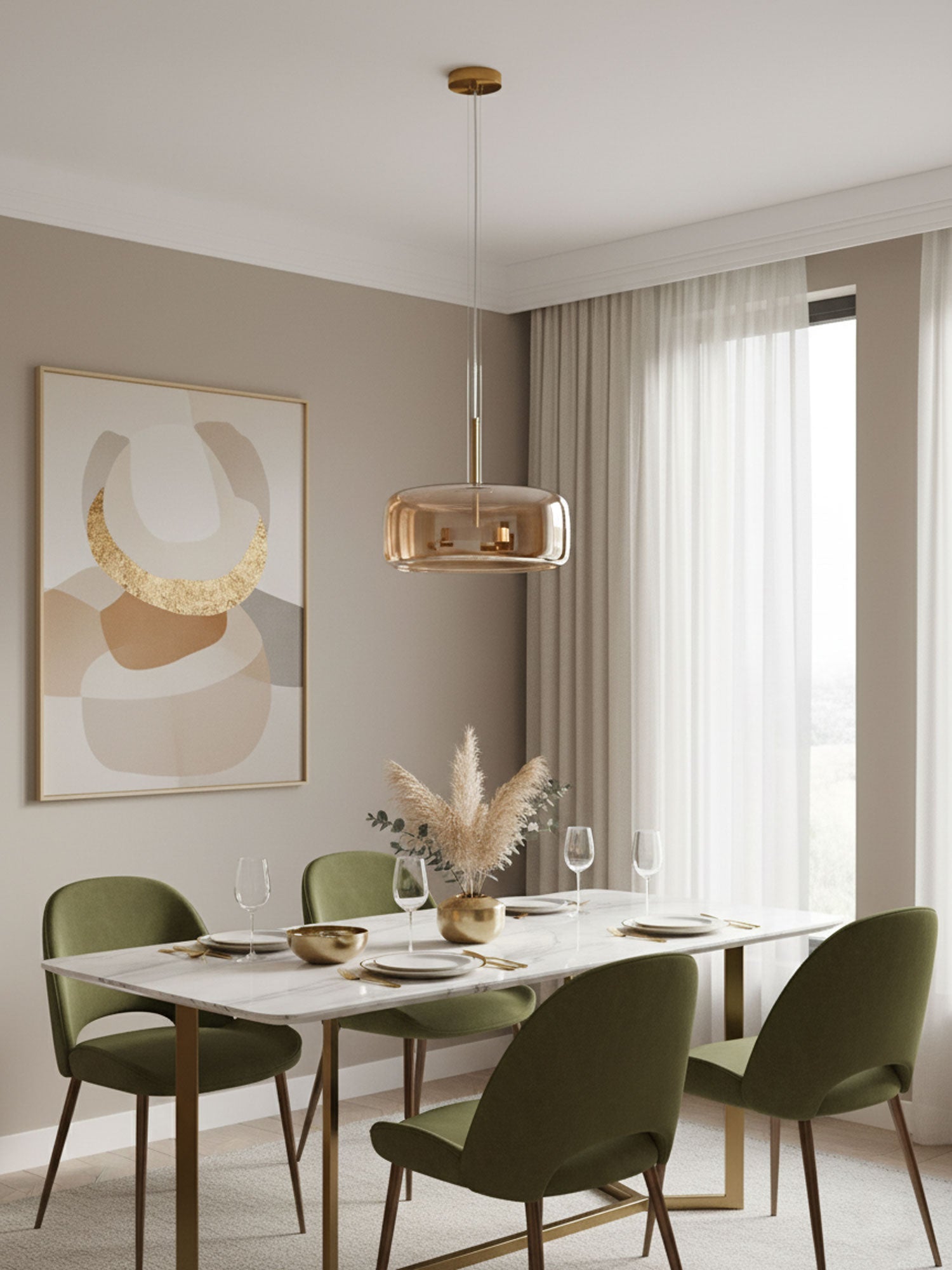 Glass Pendant Lamp | Hand-Blown Smoked Dome with Metal Accents for Modern Home Decor