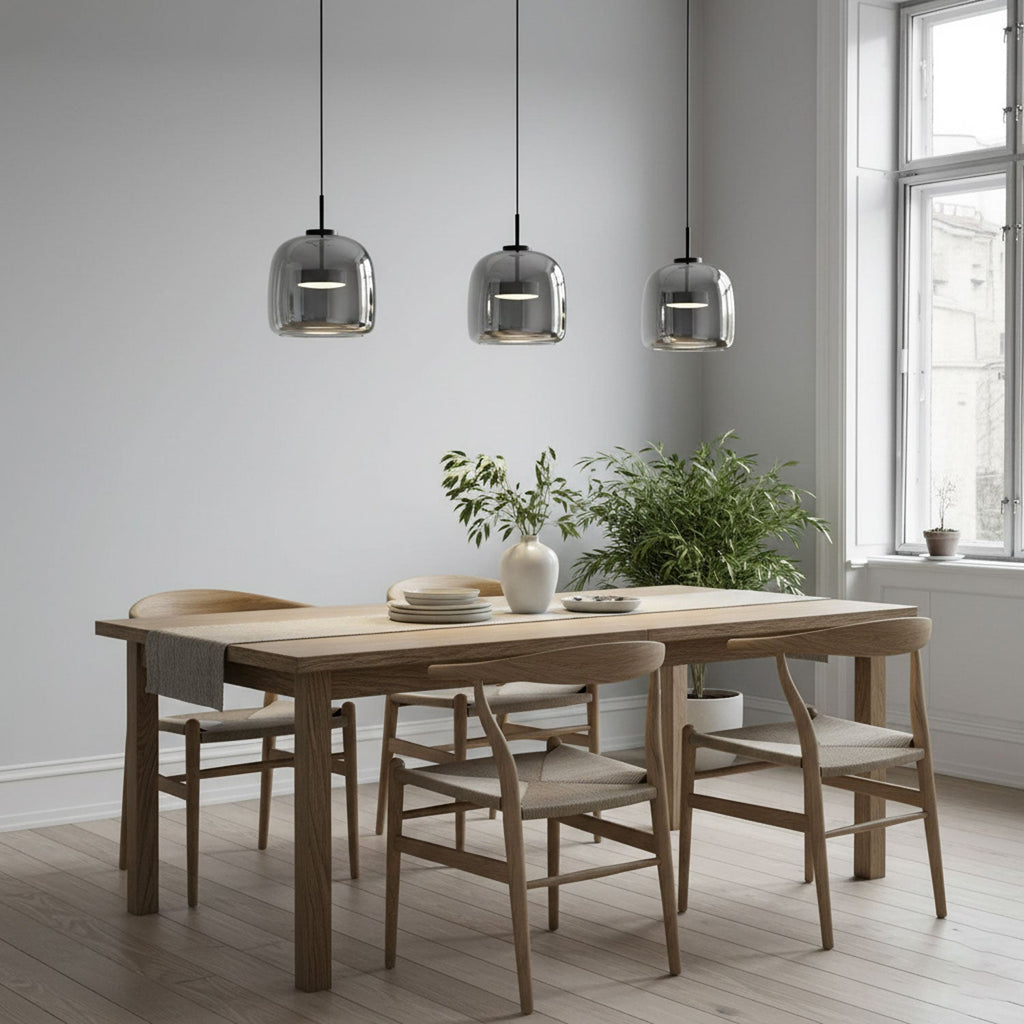 Glass Pendant Lamp | Hand-Blown Smoked Dome with Metal Accents for Modern Home Decor