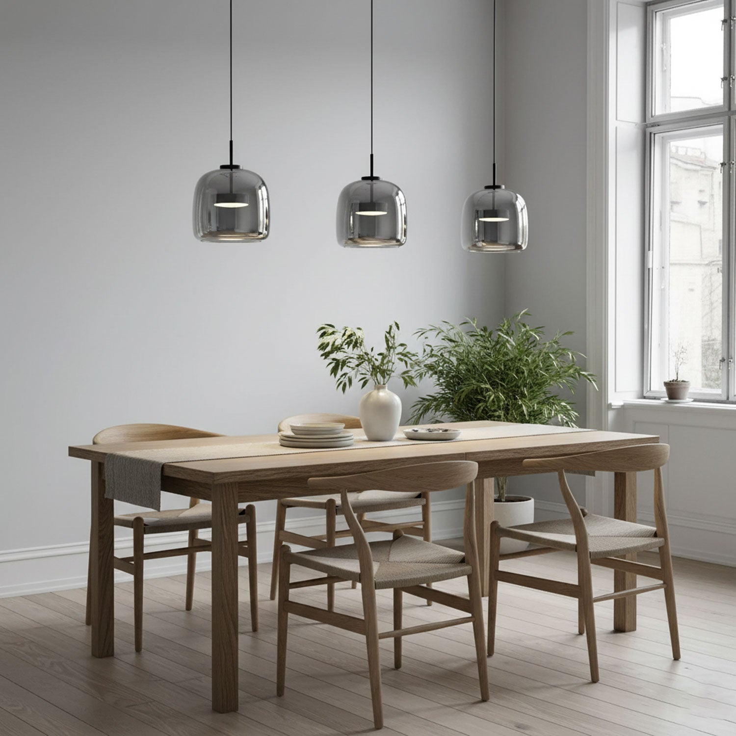 Glass Pendant Lamp | Hand-Blown Smoked Dome with Metal Accents for Modern Home Decor