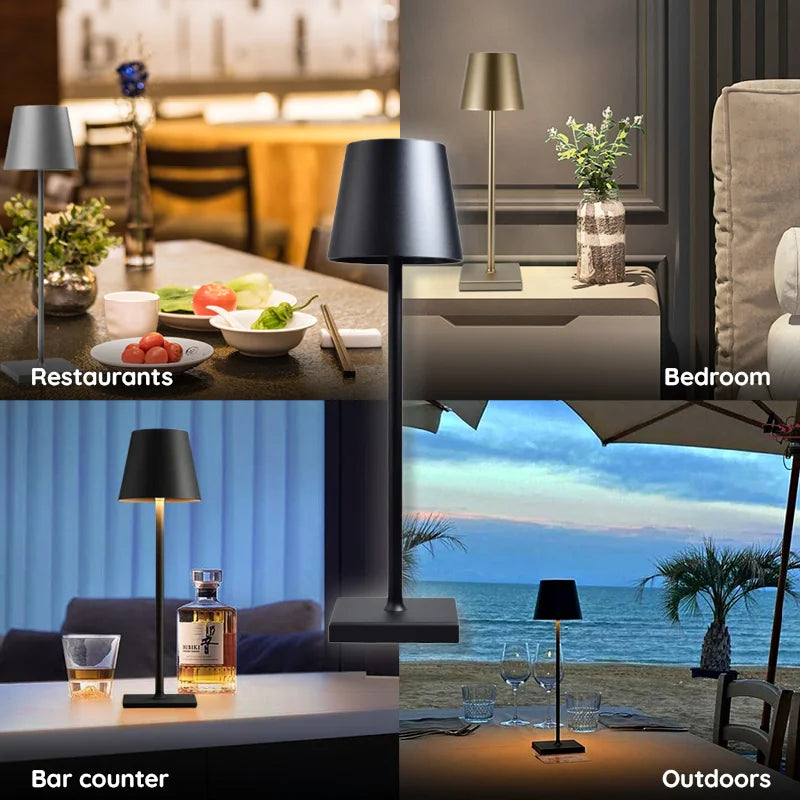 Modern Rechargeable LED Table Lamp – Wireless Touch Control Light with 10 Colors, 5200mAh Battery, IP65 Waterproof for Indoor & Outdoor Use