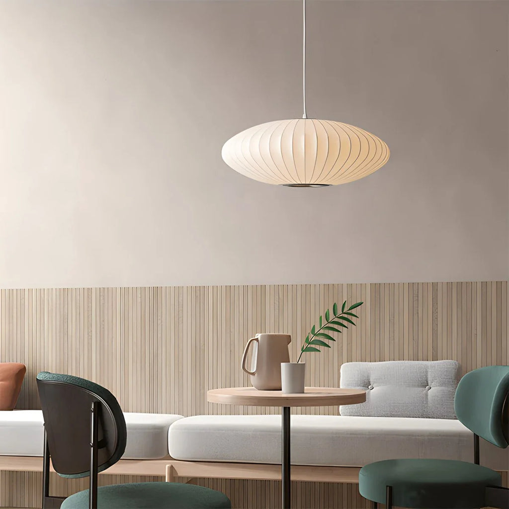 Vintage LED Silk Lantern Pendant Light | Adjustable Height, Sloped Ceiling Friendly & Ideal for Living Rooms and Dining Areas