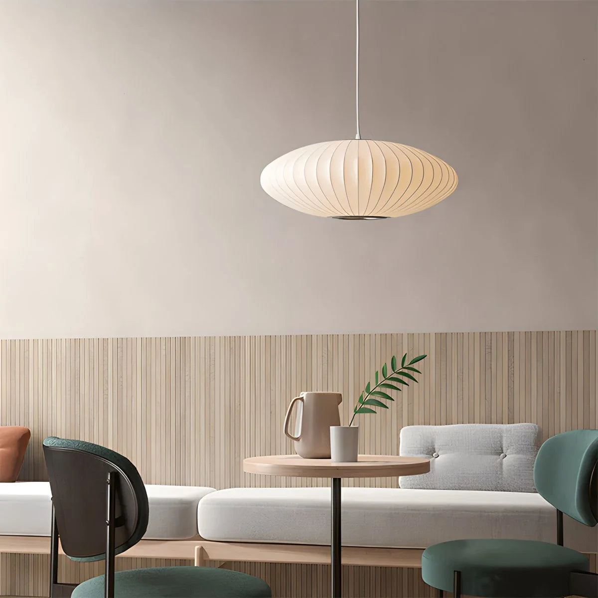 Vintage LED Silk Lantern Pendant Light | Adjustable Height, Sloped Ceiling Friendly & Ideal for Living Rooms and Dining Areas