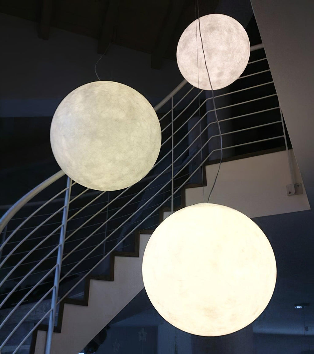 Moon Pendant Lamp - Modern LED Fixture with Adjustable Height for Living Room & Bedroom Lighting