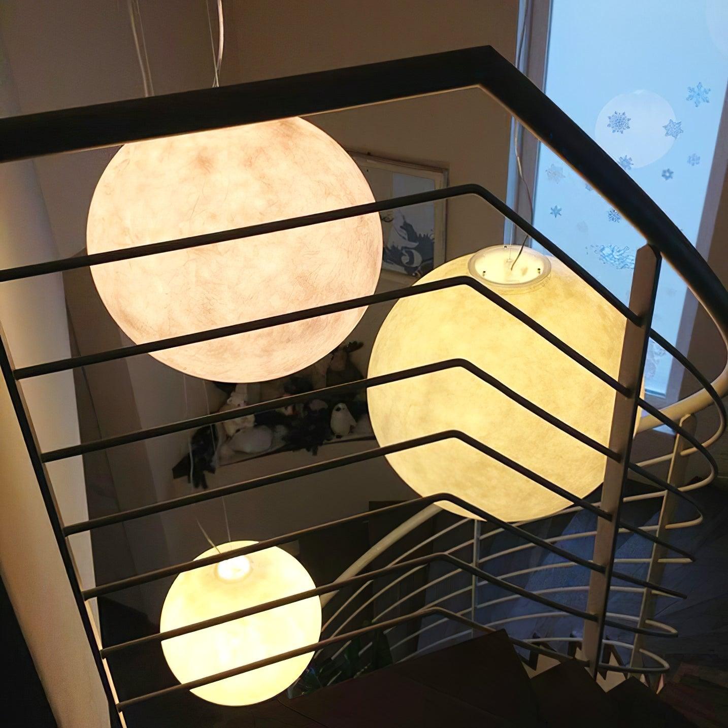 Moon Pendant Lamp - Modern LED Fixture with Adjustable Height for Living Room & Bedroom Lighting