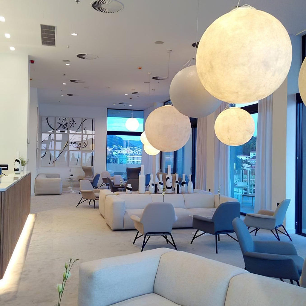Moon Pendant Lamp - Modern LED Fixture with Adjustable Height for Living Room & Bedroom Lighting