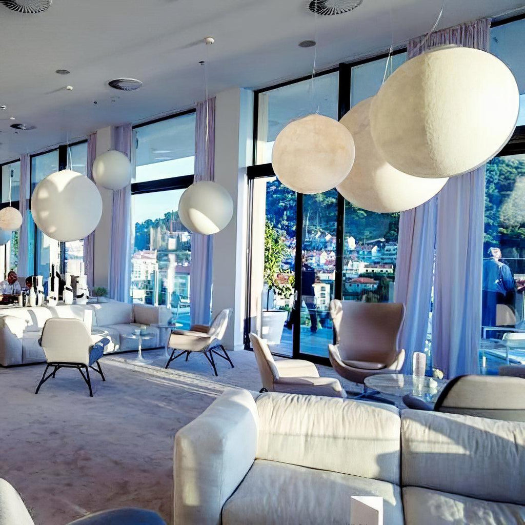 Moon Pendant Lamp - Modern LED Fixture with Adjustable Height for Living Room & Bedroom Lighting