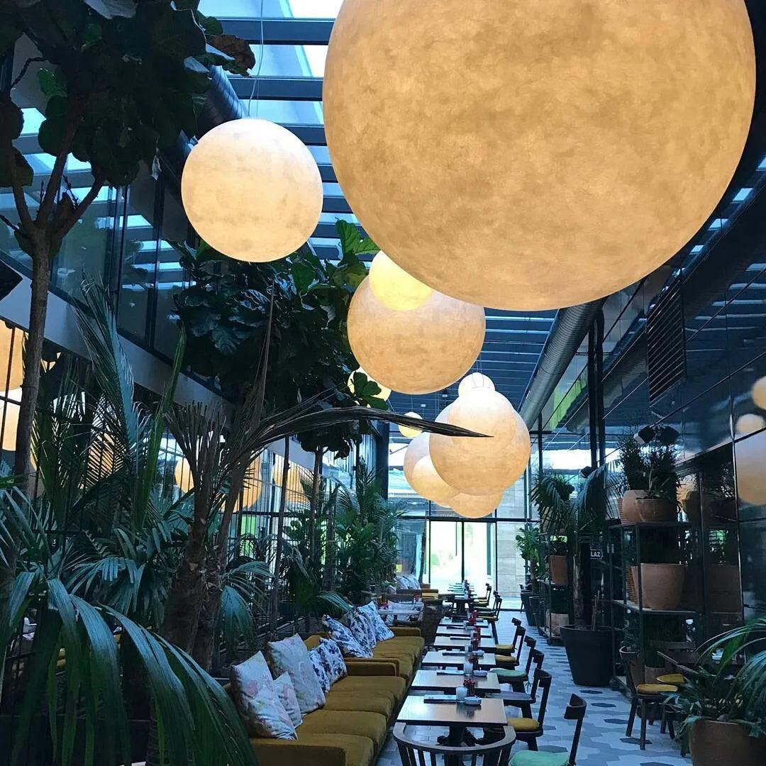 Moon Pendant Lamp - Modern LED Fixture with Adjustable Height for Living Room & Bedroom Lighting