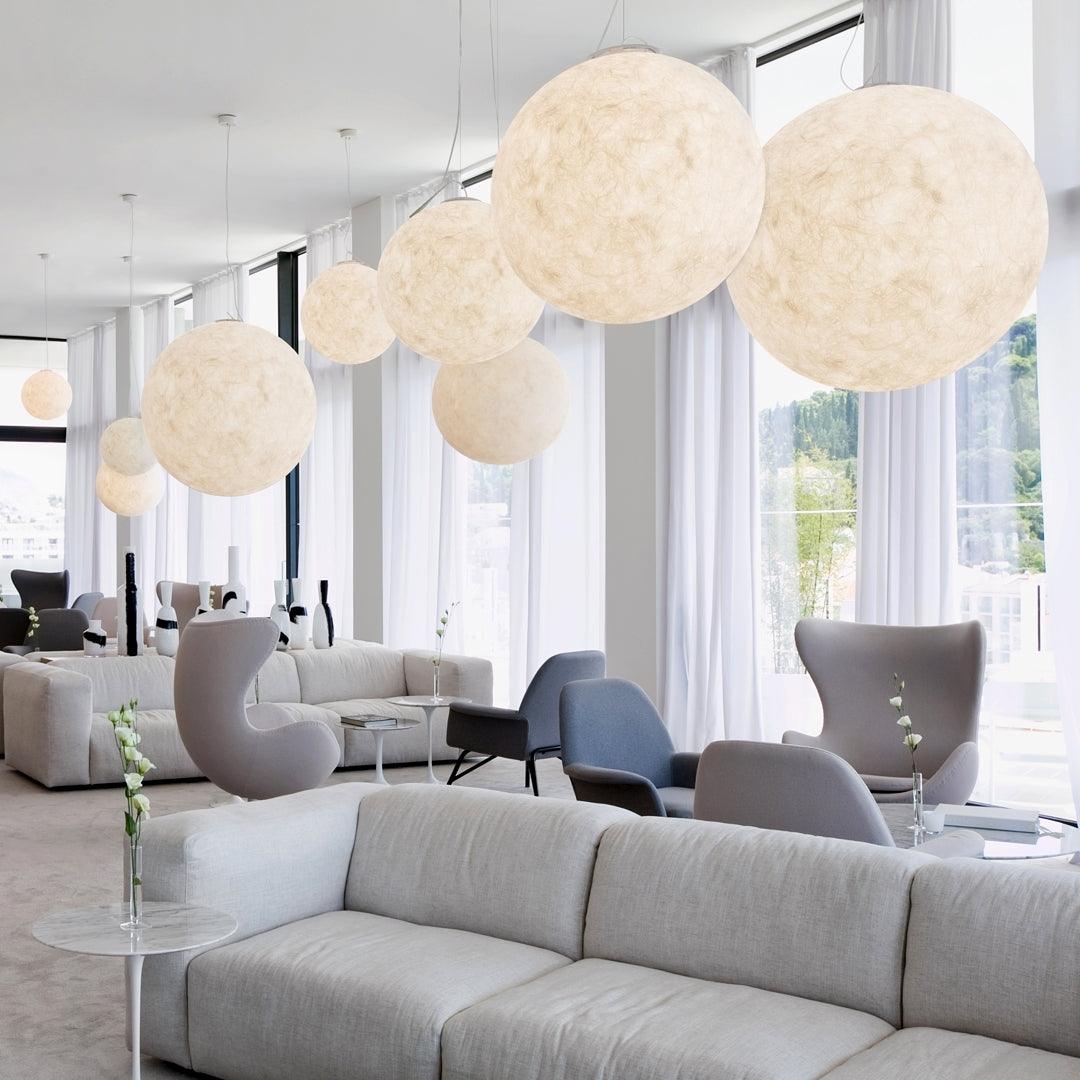 Moon Pendant Lamp - Modern LED Fixture with Adjustable Height for Living Room & Bedroom Lighting