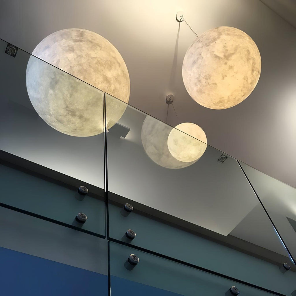 Moon Pendant Lamp - Modern LED Fixture with Adjustable Height for Living Room & Bedroom Lighting