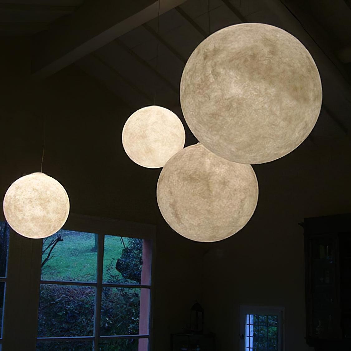 Moon Pendant Lamp - Modern LED Fixture with Adjustable Height for Living Room & Bedroom Lighting