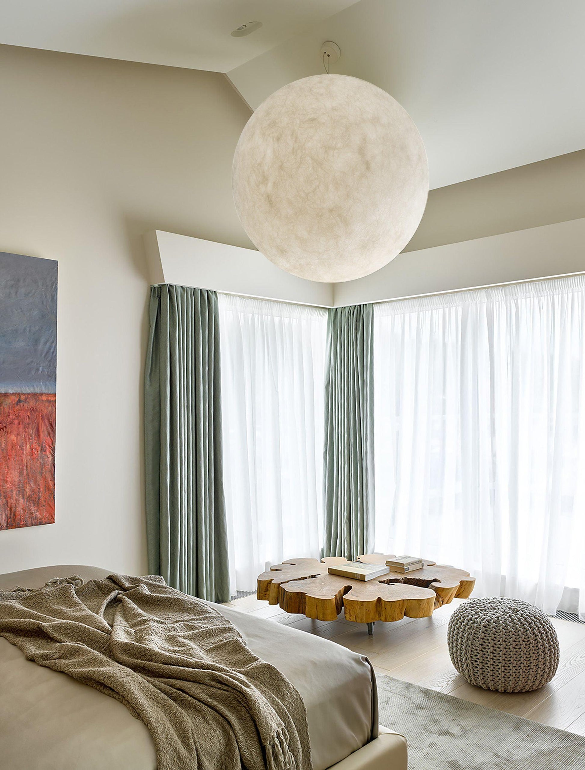 Moon Pendant Lamp - Modern LED Fixture with Adjustable Height for Living Room & Bedroom Lighting