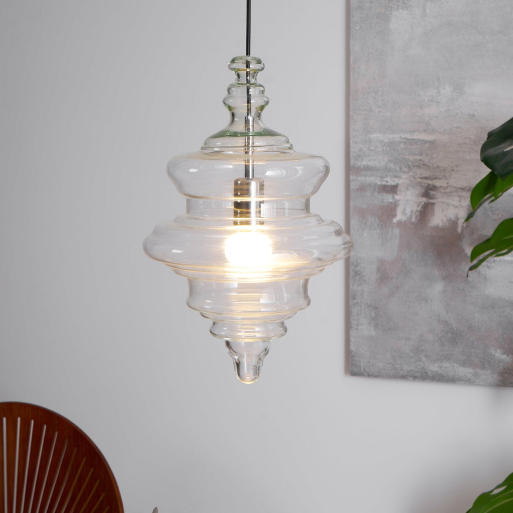 Modern Pendant Light Fixture - Adjustable Height with Glass Shade for Dining Room & Kitchen Lighting