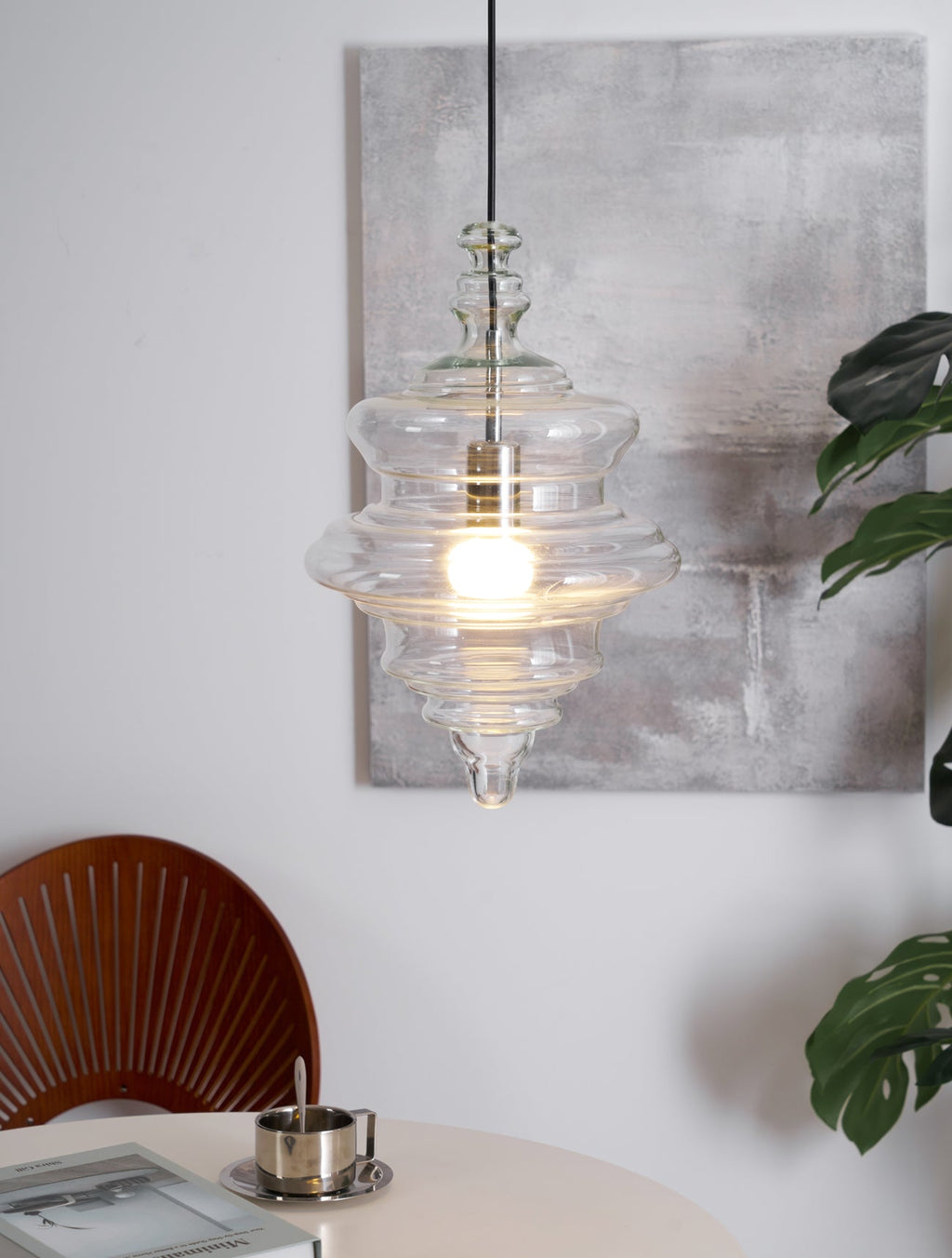Modern Pendant Light Fixture - Adjustable Height with Glass Shade for Dining Room & Kitchen Lighting