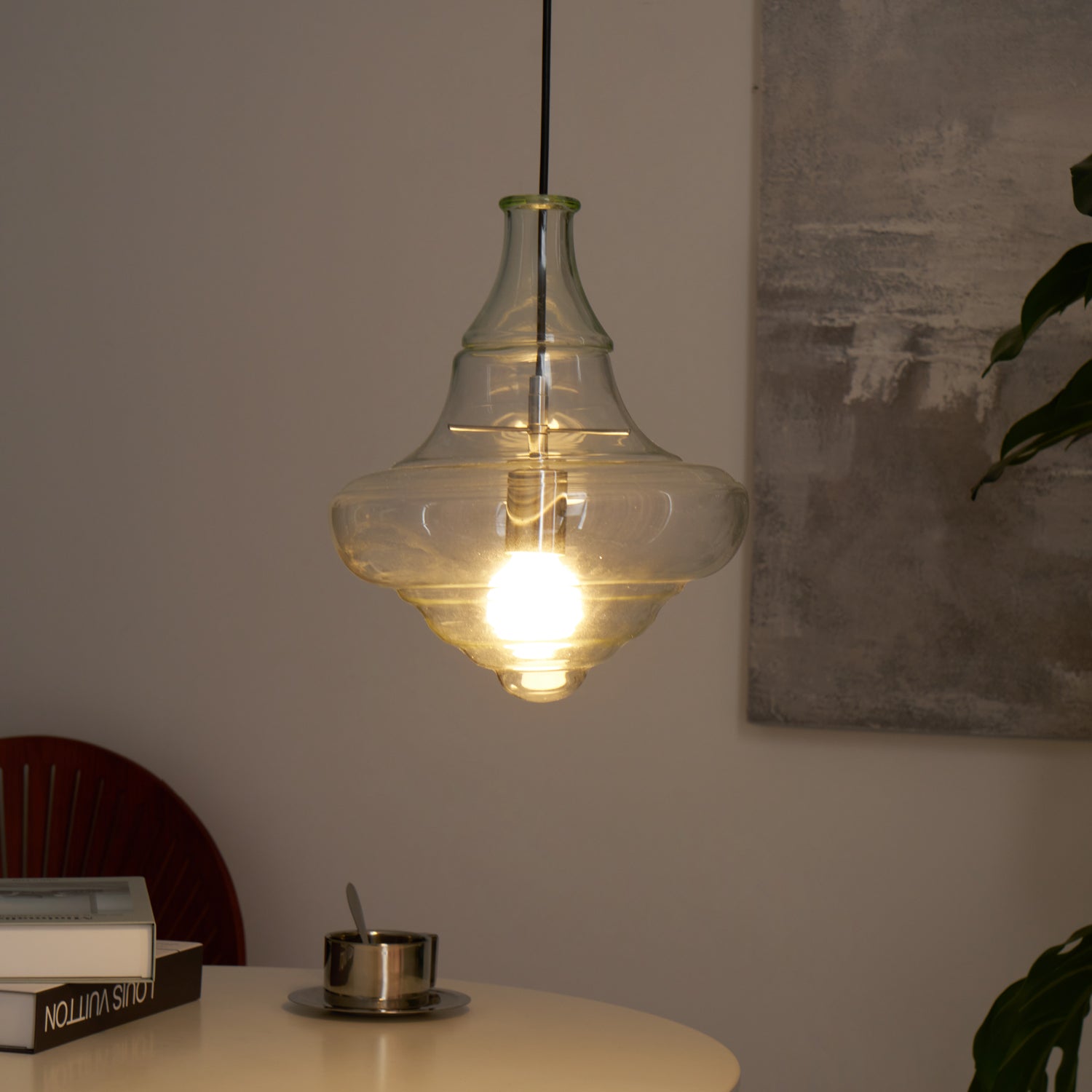 Modern Pendant Light Fixture - Adjustable Height with Glass Shade for Dining Room & Kitchen Lighting