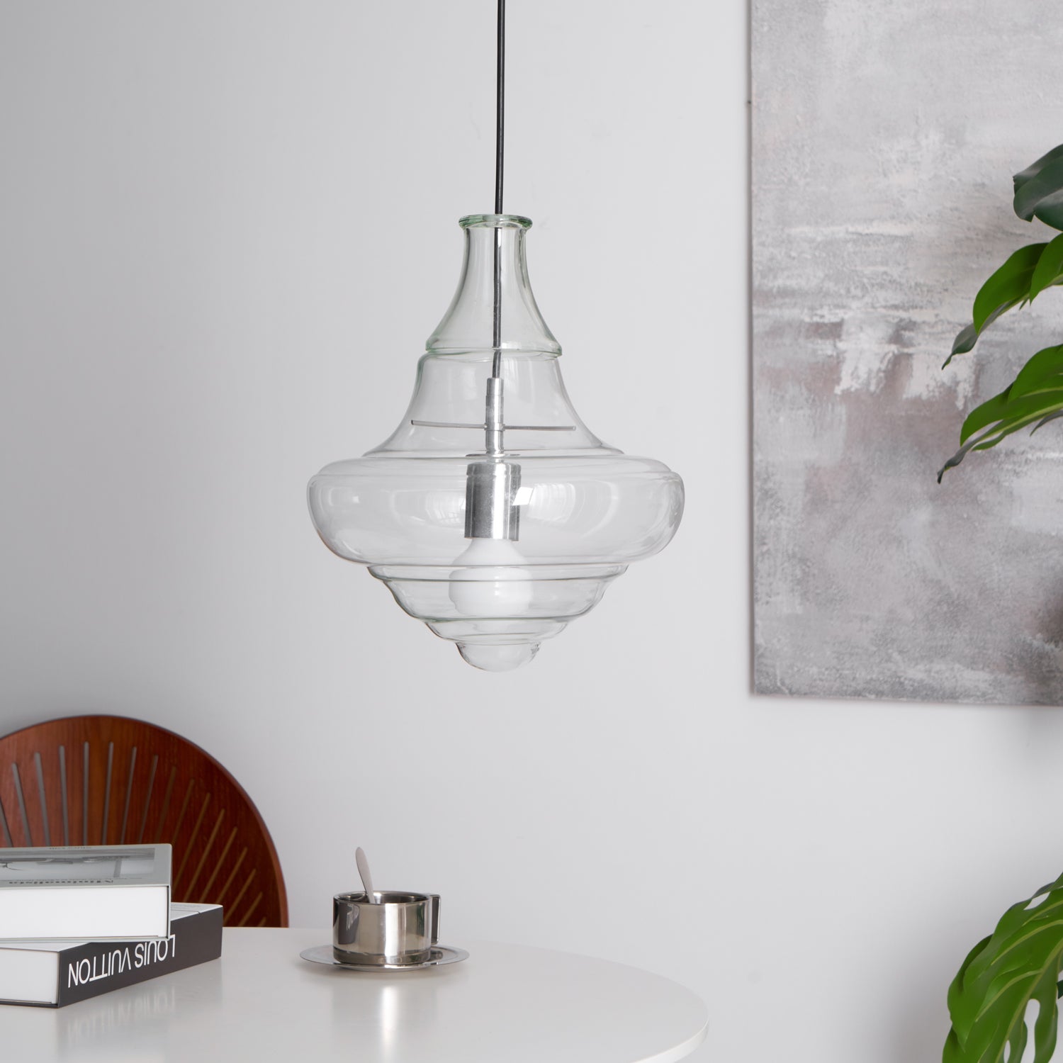 Modern Pendant Light Fixture - Adjustable Height with Glass Shade for Dining Room & Kitchen Lighting