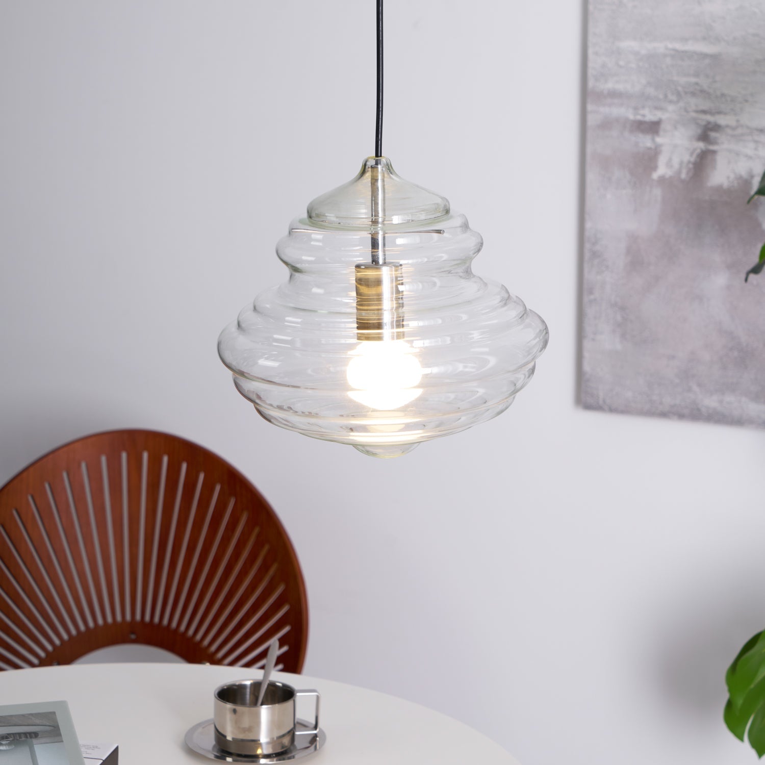 Modern Pendant Light Fixture - Adjustable Height with Glass Shade for Dining Room & Kitchen Lighting