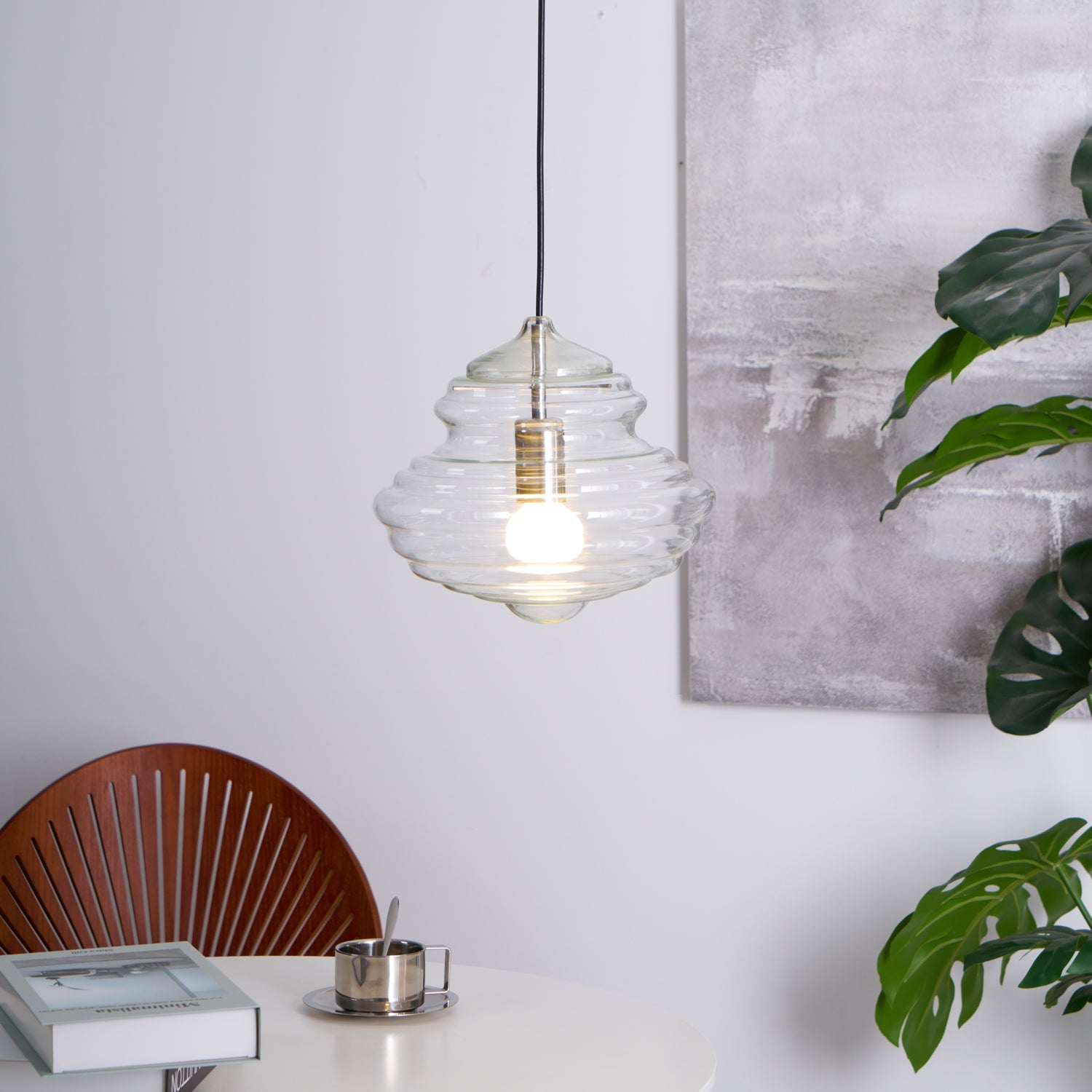 Modern Pendant Light Fixture - Adjustable Height with Glass Shade for Dining Room & Kitchen Lighting