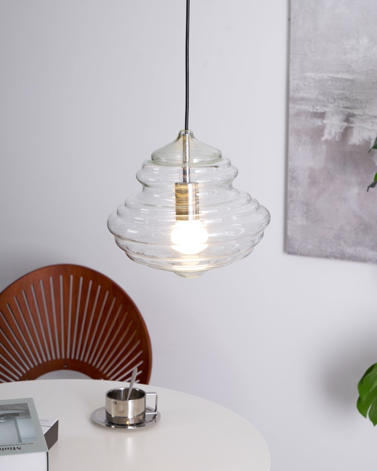 Modern Pendant Light Fixture - Adjustable Height with Glass Shade for Dining Room & Kitchen Lighting