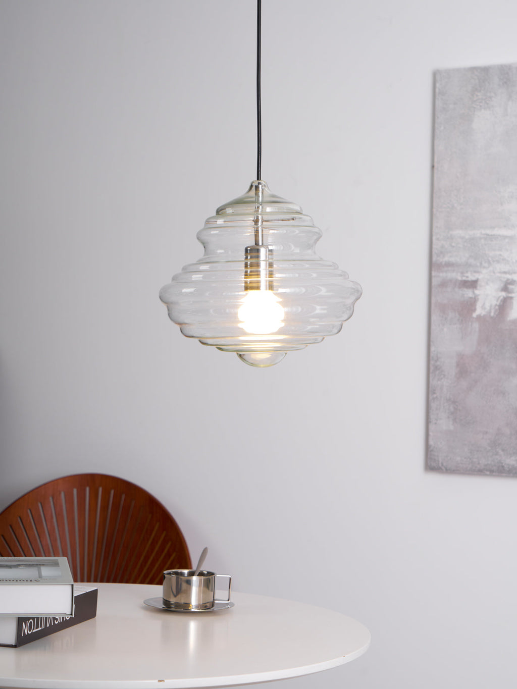 Modern Pendant Light Fixture - Adjustable Height with Glass Shade for Dining Room & Kitchen Lighting