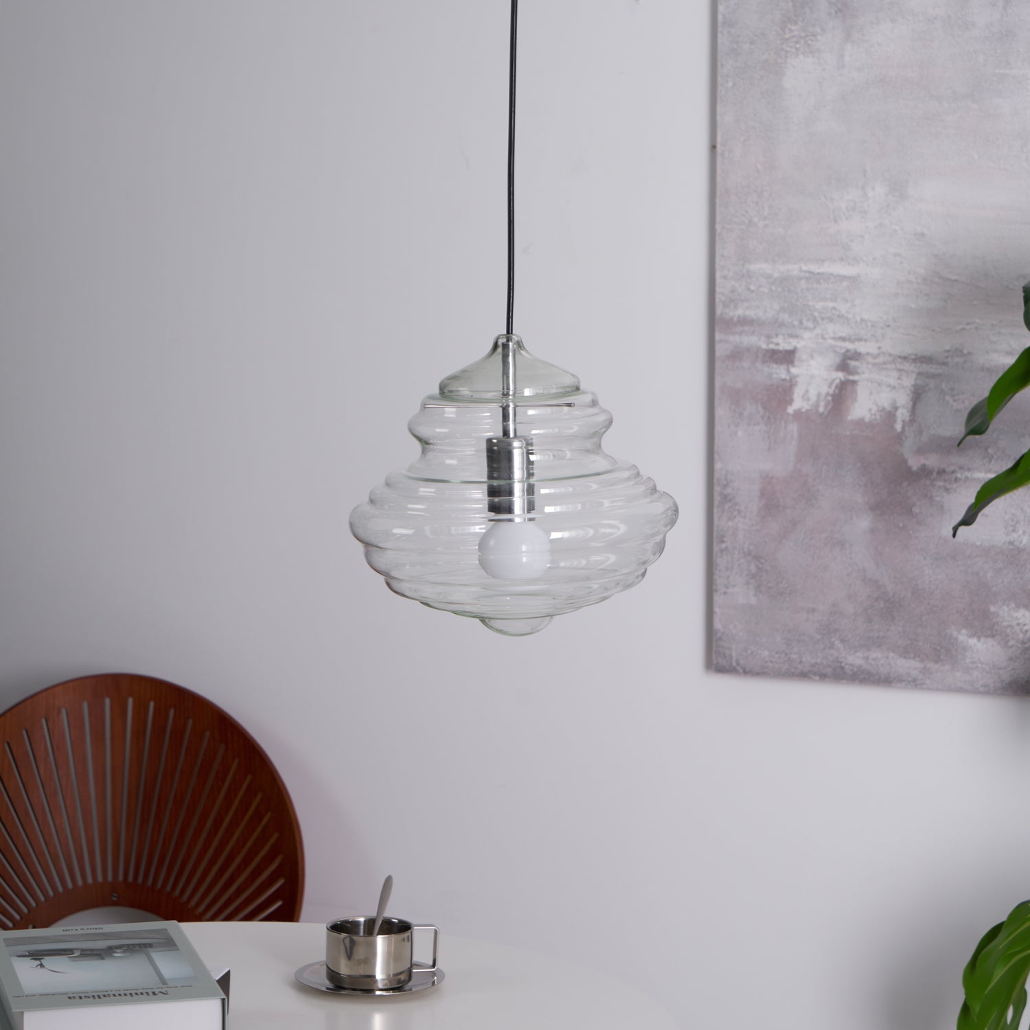 Modern Pendant Light Fixture - Adjustable Height with Glass Shade for Dining Room & Kitchen Lighting