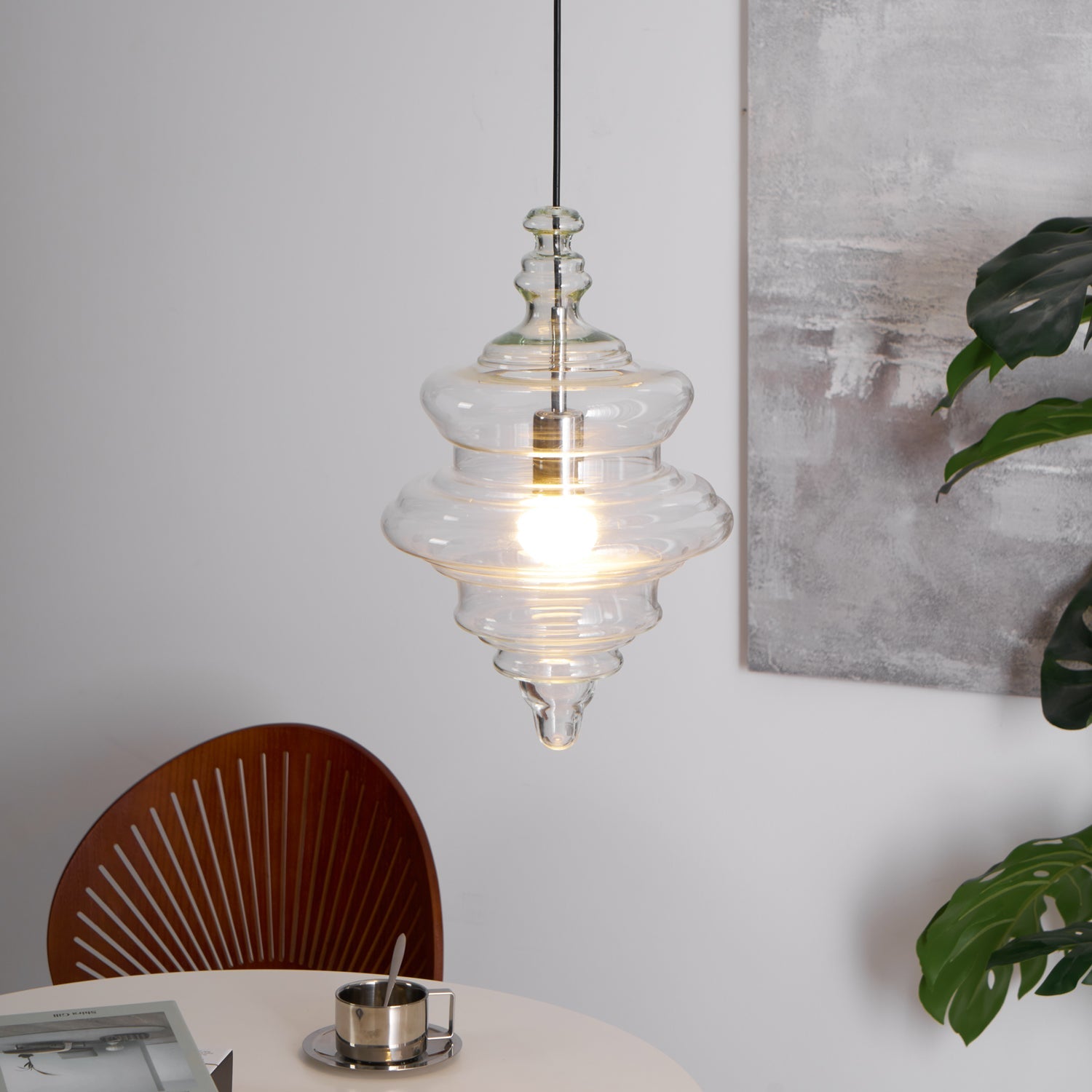 Modern Pendant Light Fixture - Adjustable Height with Glass Shade for Dining Room & Kitchen Lighting