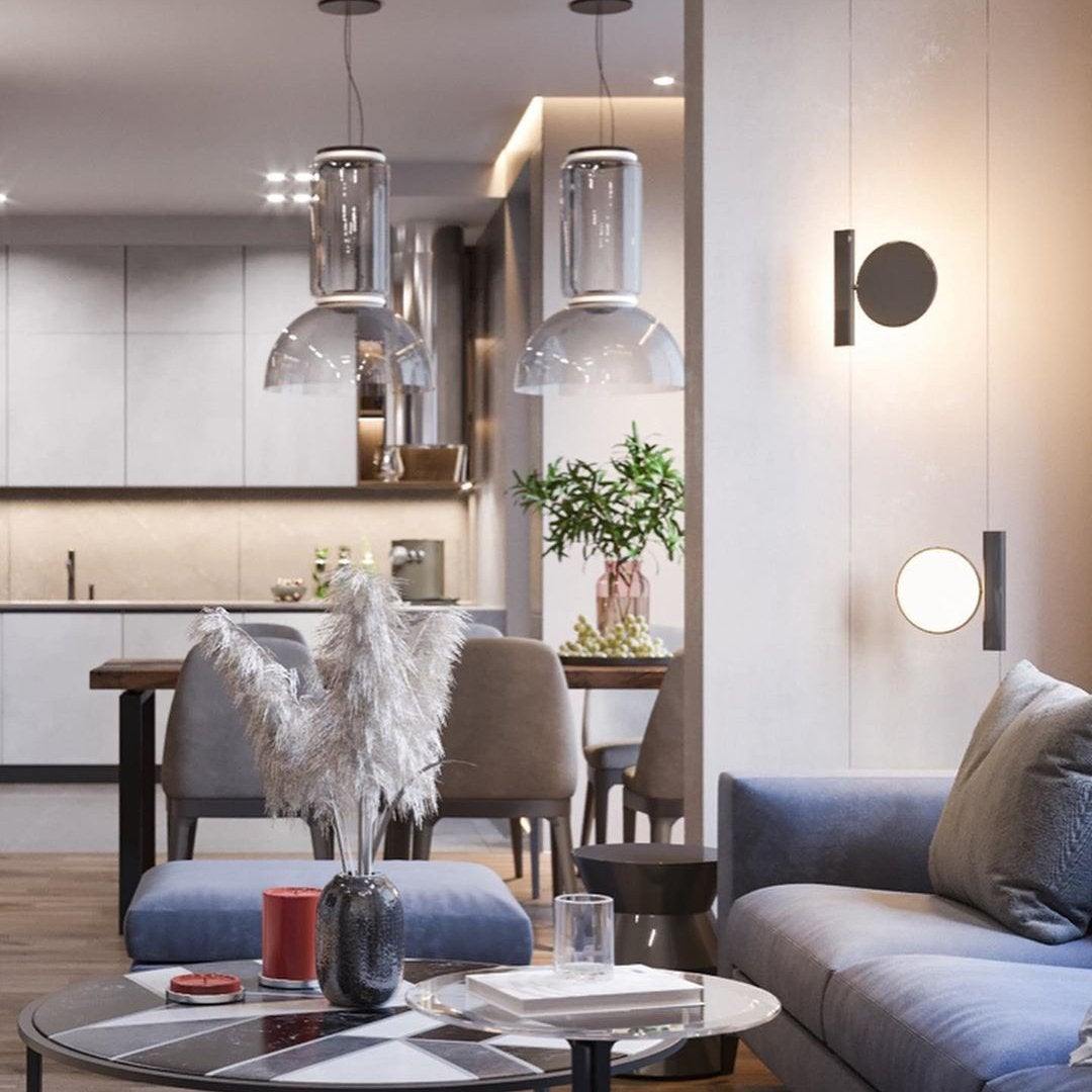 LED Pendant Lamp - Modern Glass Design with Adjustable Height for Dining Room & Living Room Lighting