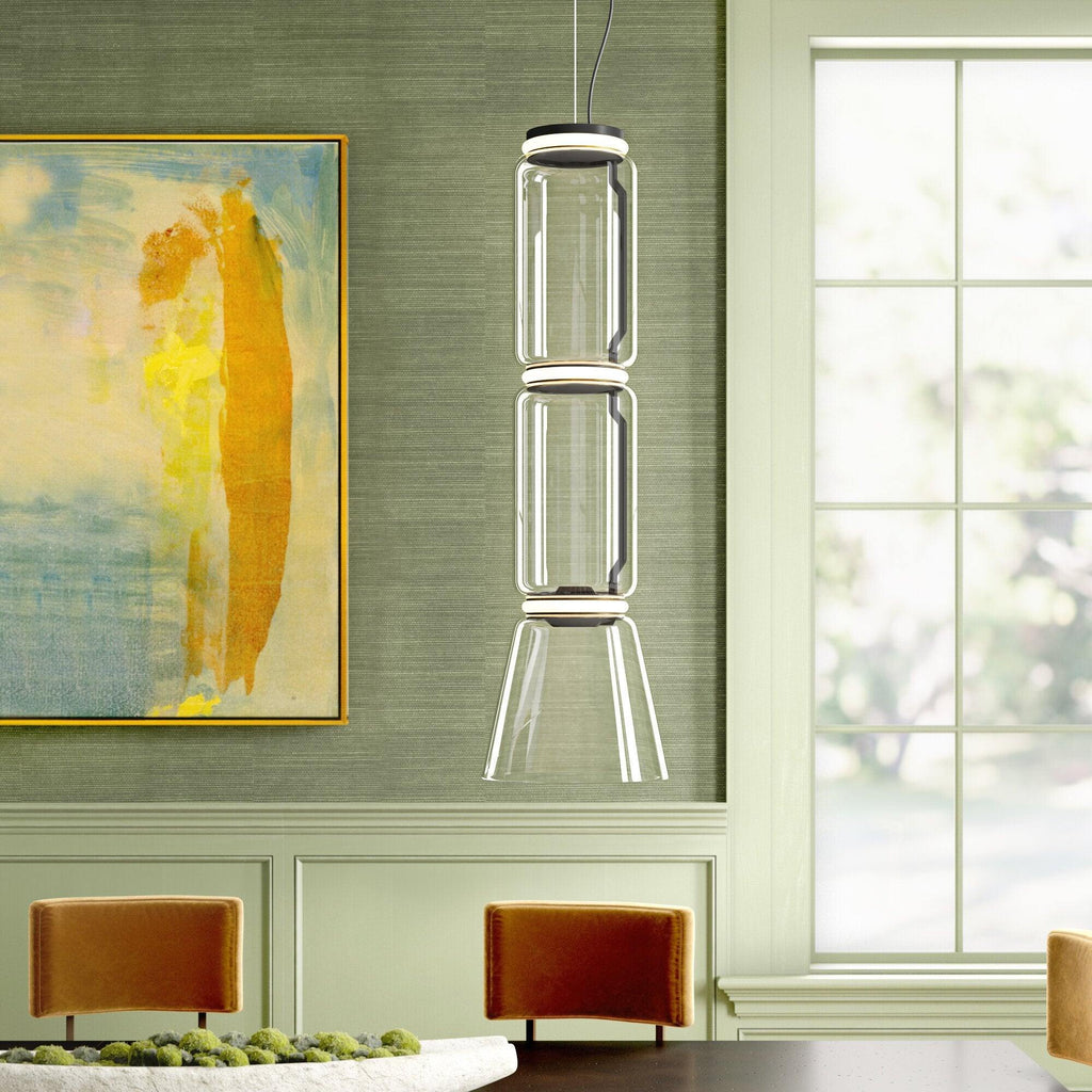 LED Pendant Lamp - Modern Glass Design with Adjustable Height for Dining Room & Living Room Lighting