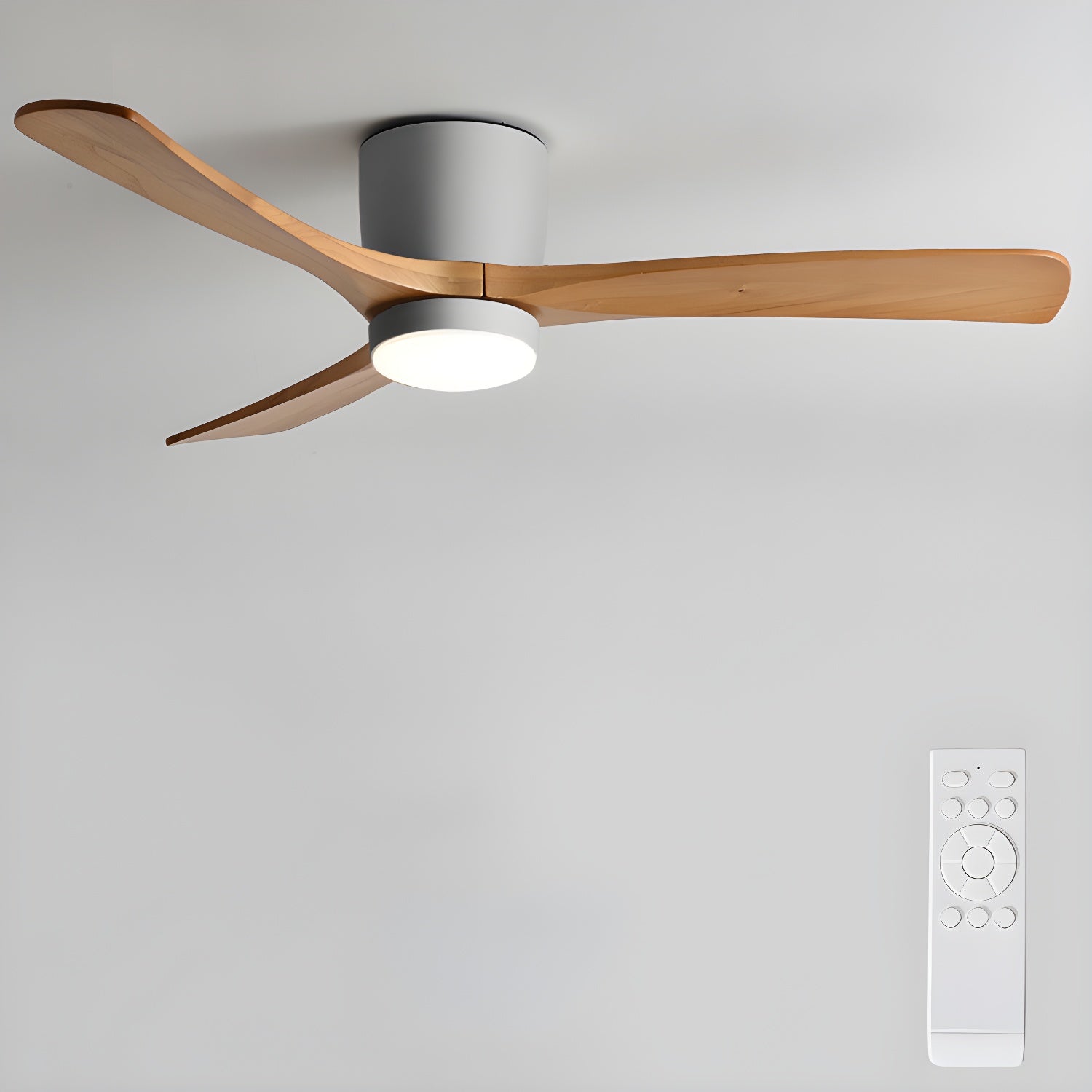 Nordic Wooden Ceiling Fan Light | LED, 6-Speed Control & Minimalist Design for Indoor Spaces (42"/48"/52")